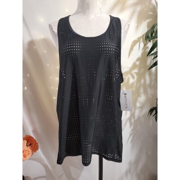 Athleta Womens A Game Perforated Mesh Racerback Tank Top Plus Size 1X Black - Picture 1 of 9